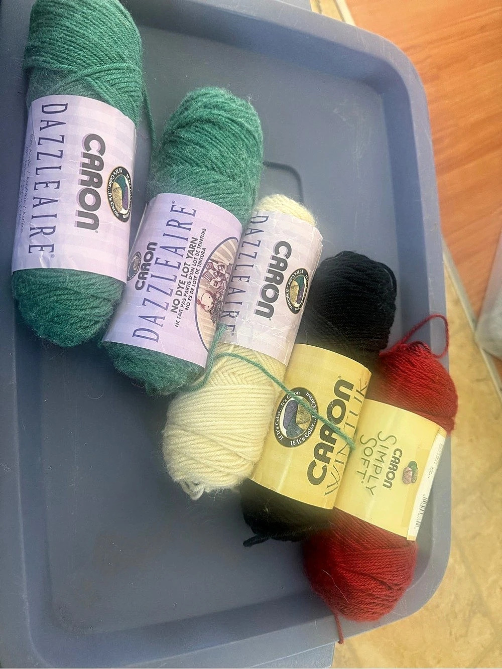 Caron Simply Soft Yarn Skein Lot Green & black red , off white dazzleaire